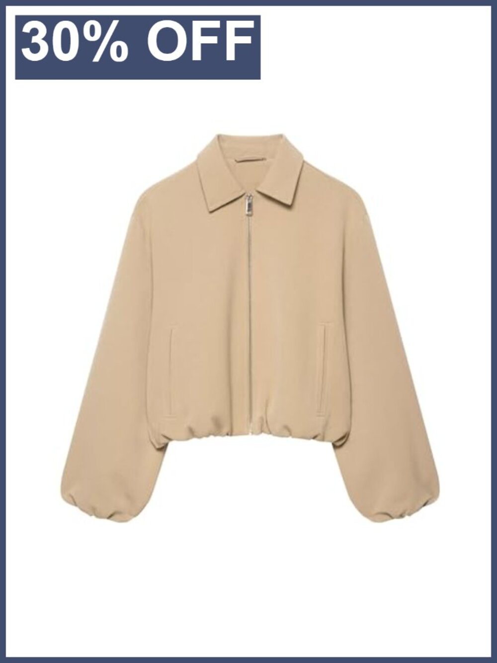 Cropped Bomber Jacket Puffed Sleeves Zip Up Trendy Streetwear Outerwear